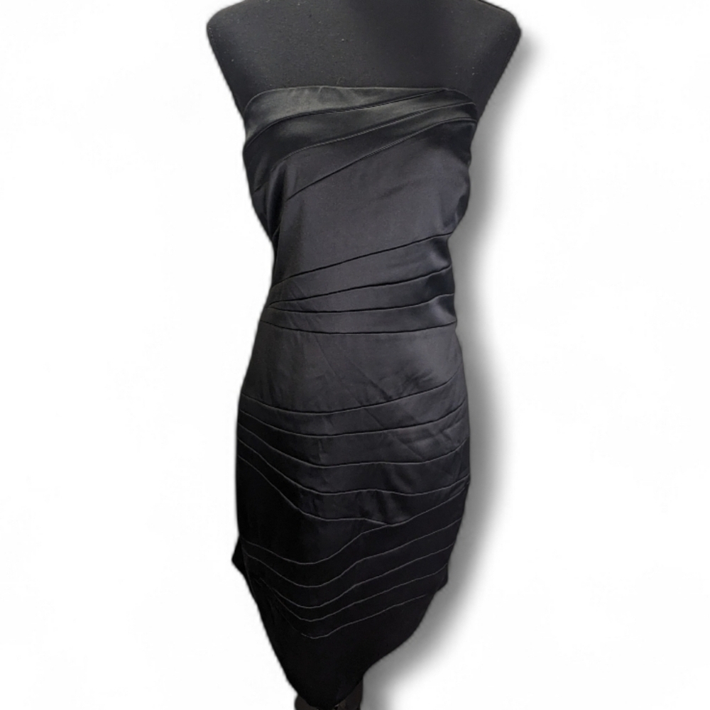 Chic Vintage Strapless Satin Black Little Dress Holiday Party 14 Flaw